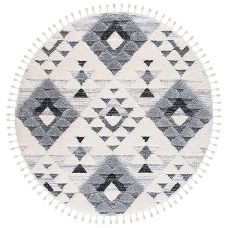 Safavieh 11 x 11 ft. Moroccan Tassel Shag Contemporary Round Power Loomed Rug; Ivory & Grey MTS688F-11R